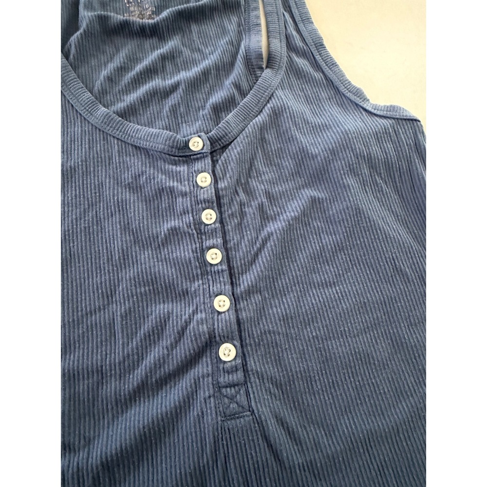 Aerie Real Soft Ribbed Henley Tank Top Navy Blue Racerback  size Medium - Picture 3 of 4
